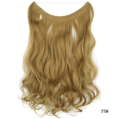 Womens seamless hair extension wig set, honey blonde wavy hair with top attachment band.