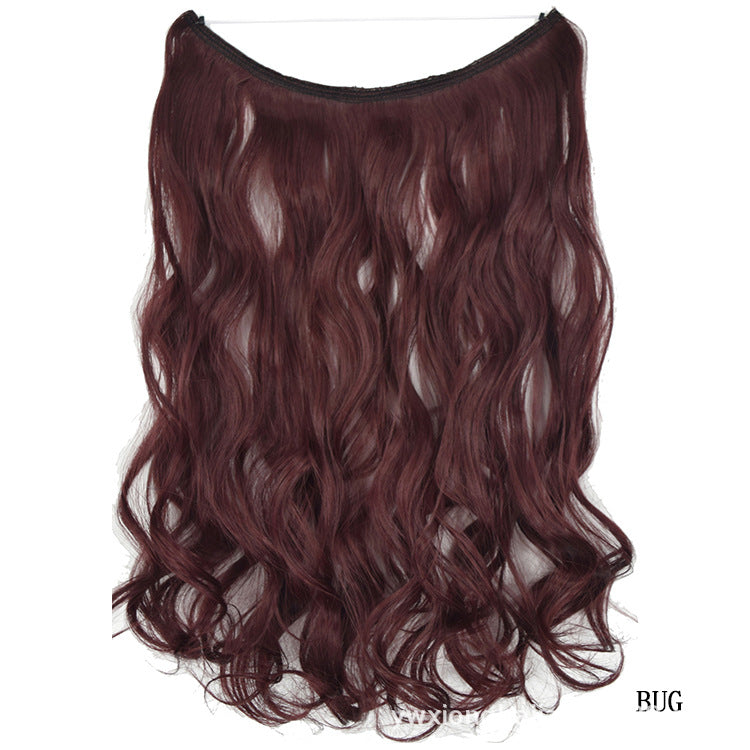 Women's one-piece seamless hair extension wig with long wavy burgundy hair