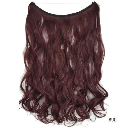 Women's one-piece seamless hair extension wig with long wavy burgundy hair