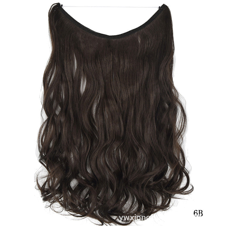 Women's one-piece seamless hair extension wig with long wavy black hair