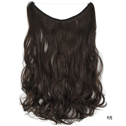 Women's one-piece seamless hair extension wig with long wavy black hair
