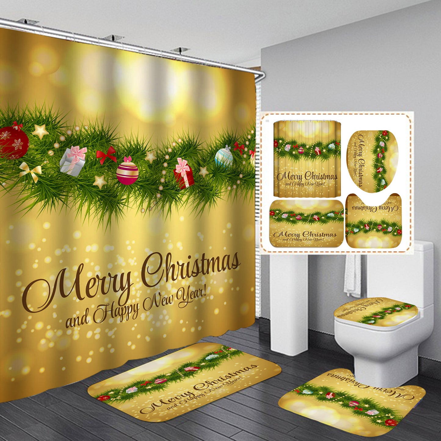 Christmas Digital Printing Waterproof Polyester Shower Curtain