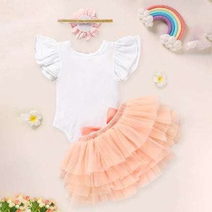 Newborn Baby Girl Outfits Infant Letter Print Romper Tutu Skirt Headband Coming Home Clothes Set