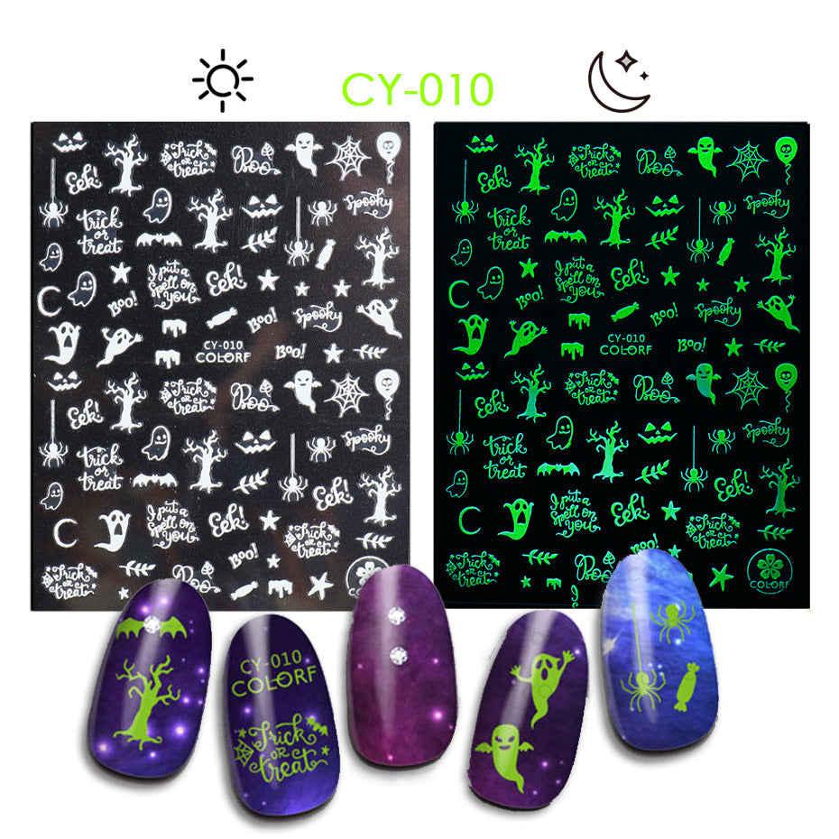 Halloween Skull Pumpkin Tree Funny Adhesive Nail Stickers