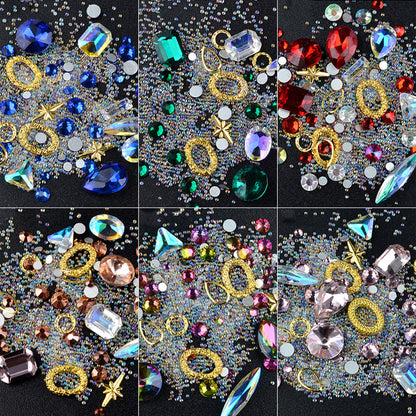 6 Boxes 3D DIY Gemstone Mix Nails Art Rhinestones Decoration Glitter For Crafts Beads