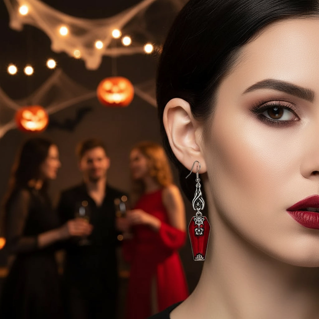 Halloween Ins Style Red Bat Spider Retro Earrings Jewelry