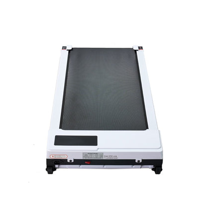 White folding walking treadmill front view with black running deck