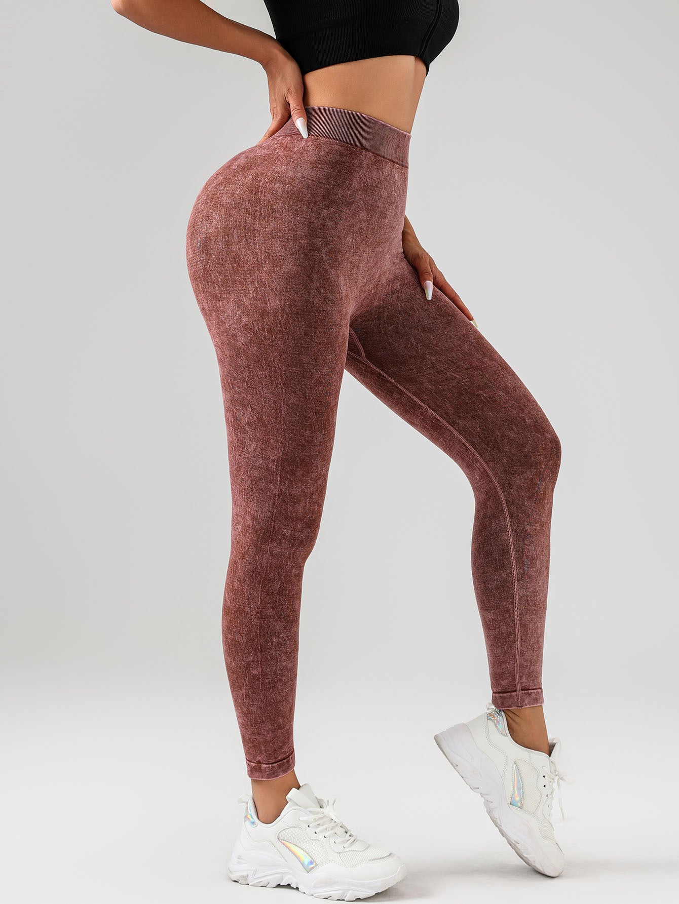 V-Back Scrunch Butt Workout Leggings, Women Seamless Gym High Waist Active Yoga Pants