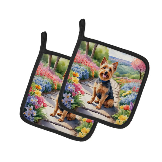 Australian Terrier Spring Garden Pair of Pot Holders
