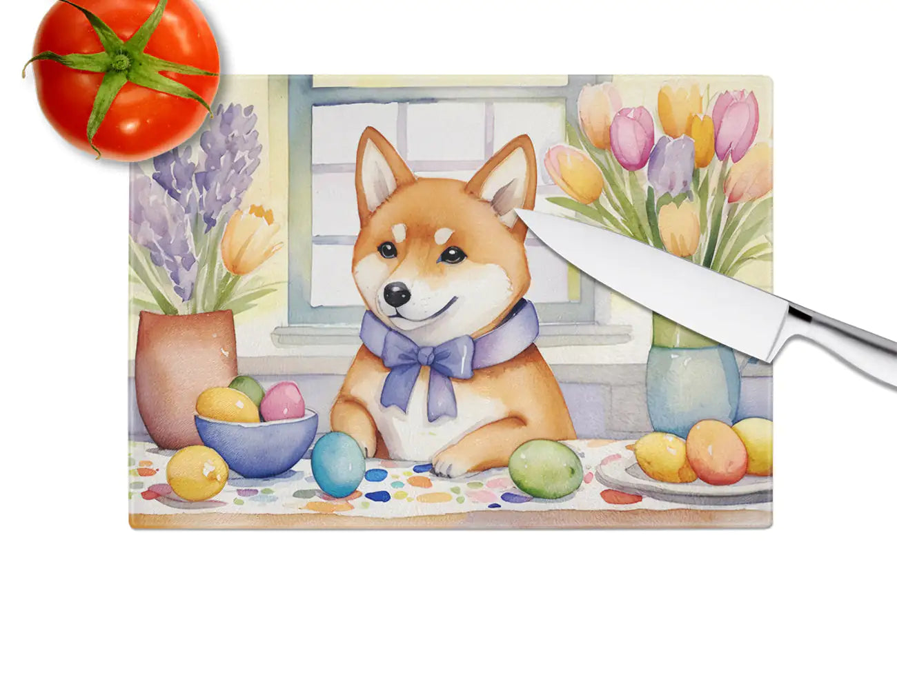 Decorating Easter Shiba Inu Glass Cutting Board