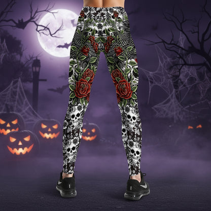 Roses Skulls Yoga Workout Leggings
