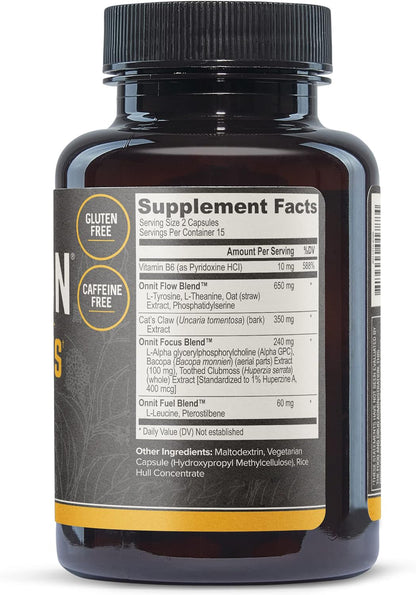 Alpha Brain Memory & Focus supplement bottle back Supplement Facts panel
