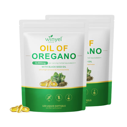 Oil of Oregano liquid softgels supplement pouches with black seed oil, 120 count