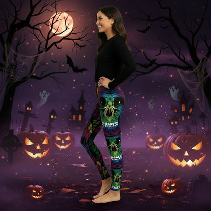 Rainbow Skull Women Plus Size Leggings Workout Casual High Waist Slim Leggings