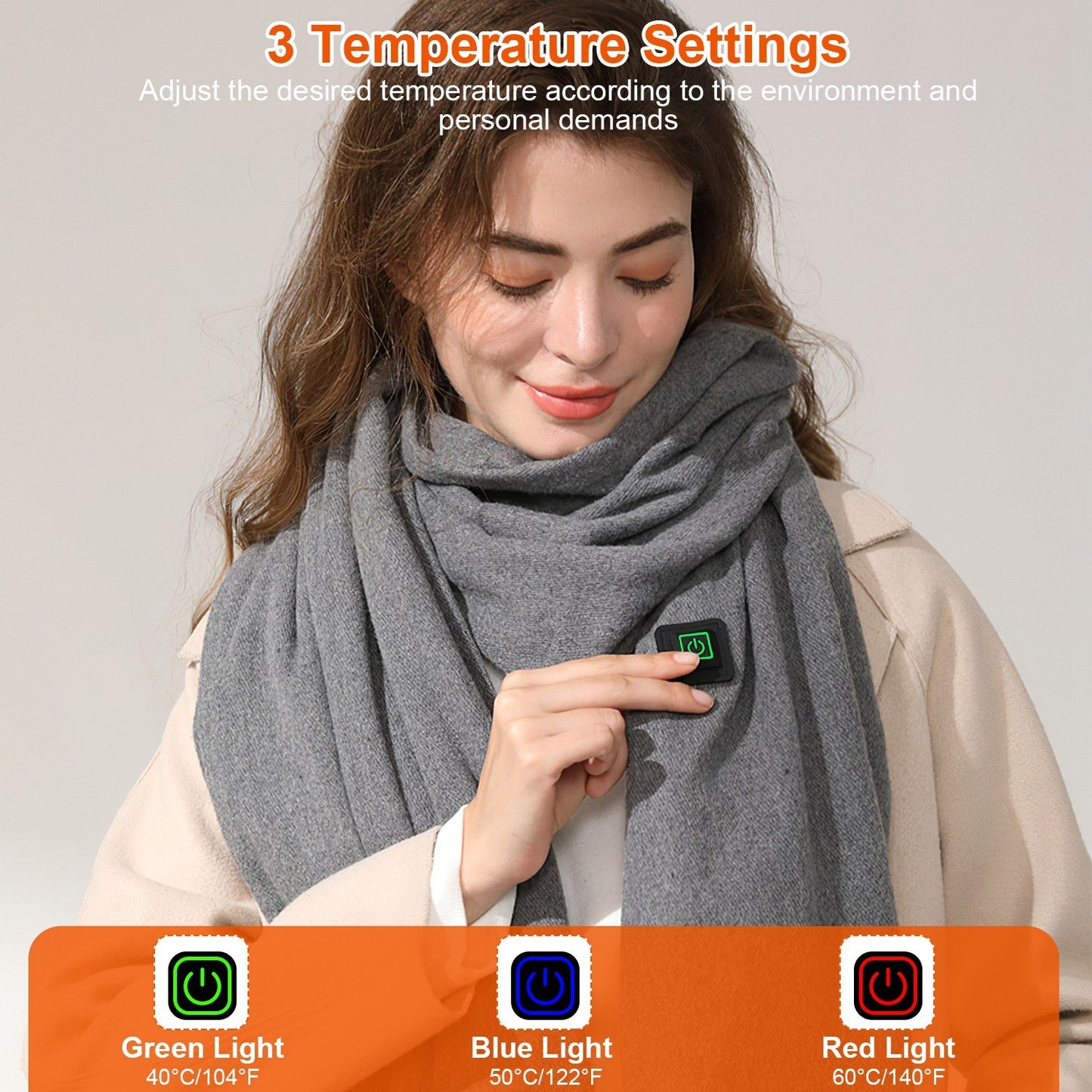 1Pc Electric Heated Winter Scarf USB Heating Neck Wrap Unisex Heated Neck Shawl Soft Warm Scarves 3 Heating Modes For Outdoor Cycling Skiing Skating