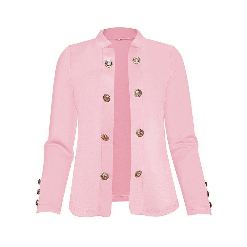 Women's Solid Color Double Breasted Long Sleeve Top - Button Cuff Casual & Office Wear