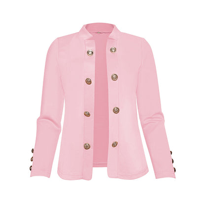 Women's Solid Color Double Breasted Long Sleeve Top - Button Cuff Casual & Office Wear