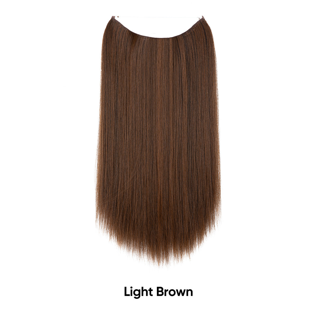 Dark brown straight hair extension piece with invisible fishline base