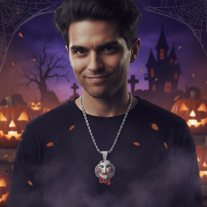 Chainsaw Cry Mask Doll Pendant Halloween Cosplay Jewelry Full Zircon Pendant