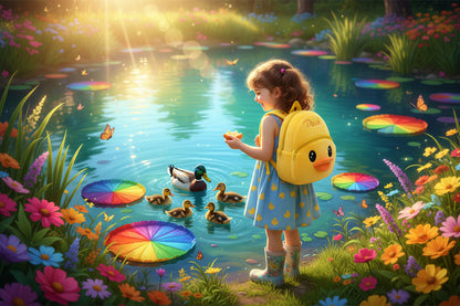 Yellow plush schoolbag shaped like a duck with big eyes
