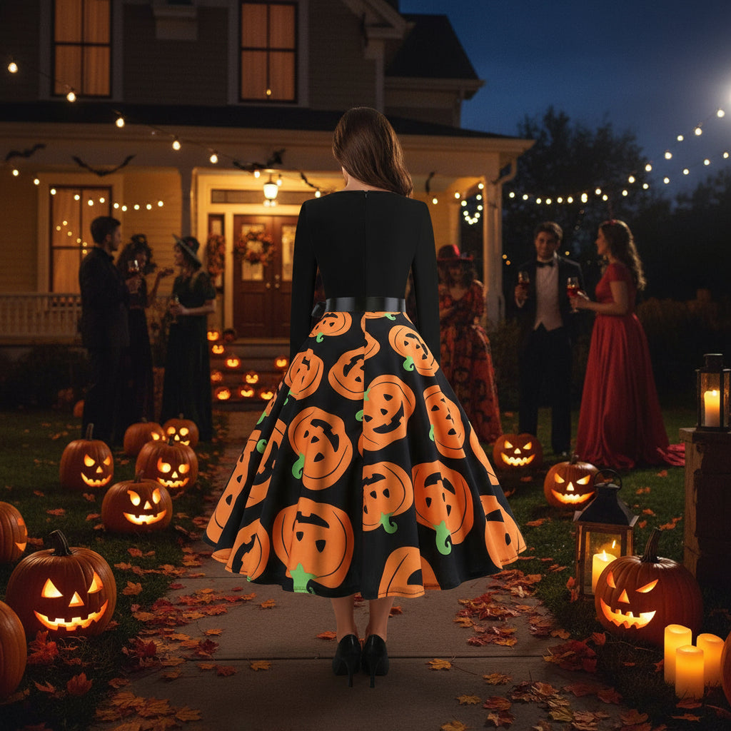 Halloween Print Long Sleeve Dress