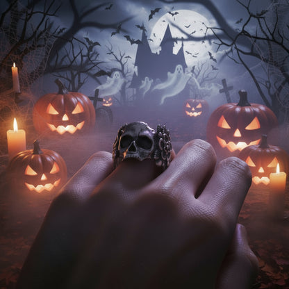 Flower Ghost Head Skull Ring
