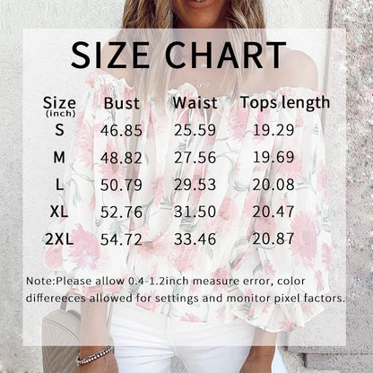 Womens Summer Off Shoulder Blouse Floral Print Ruffle Sleeve Casual Chiffon Tops Shirts