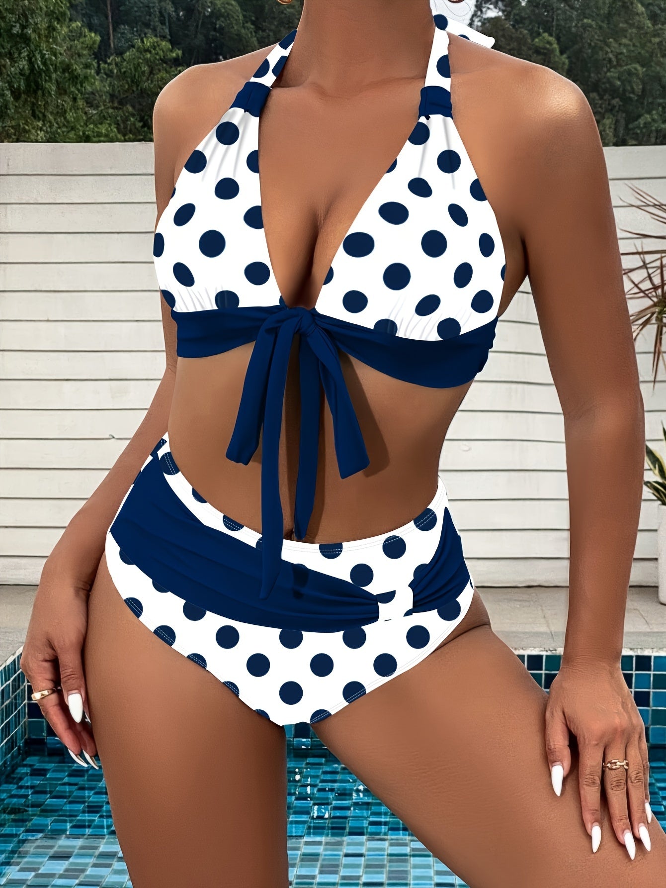 Sexy V Triangle Women's Bikini Set Polka Dot Bikini Neckless Swimsuit Vacation Style