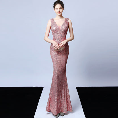 Sleeveless Sequined Atmosphere Queen Fishtail Evening Gown