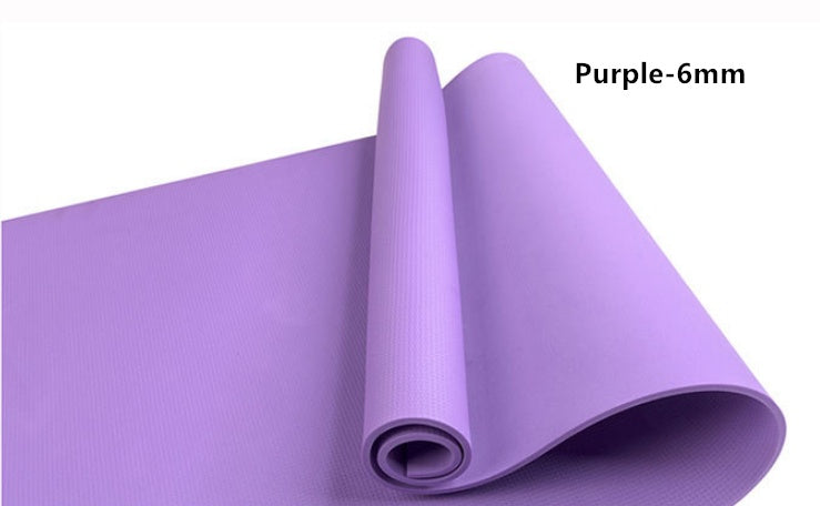 Purple 6mm fitness yoga mat, rolled sheet with textured surface and visible open end
