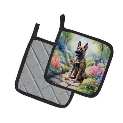 Belgian Malinois Spring Garden Pair of Pot Holders