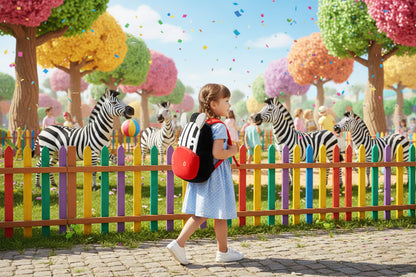 Zebra plush backpack with black-and-white striped face panel
