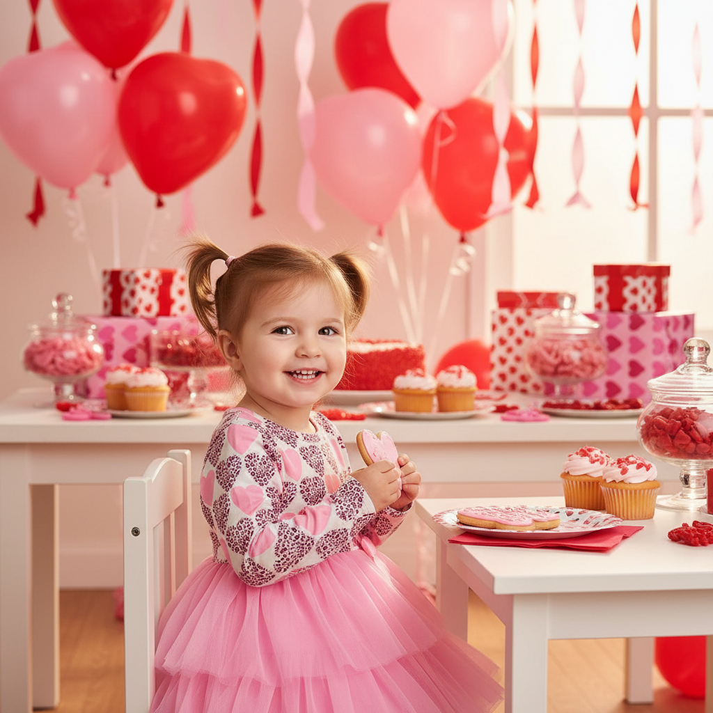 Toddler Girls Outfits Long Sleeve Graphic Heart Print Mesh Tulle Valentine Birthday Party Dress