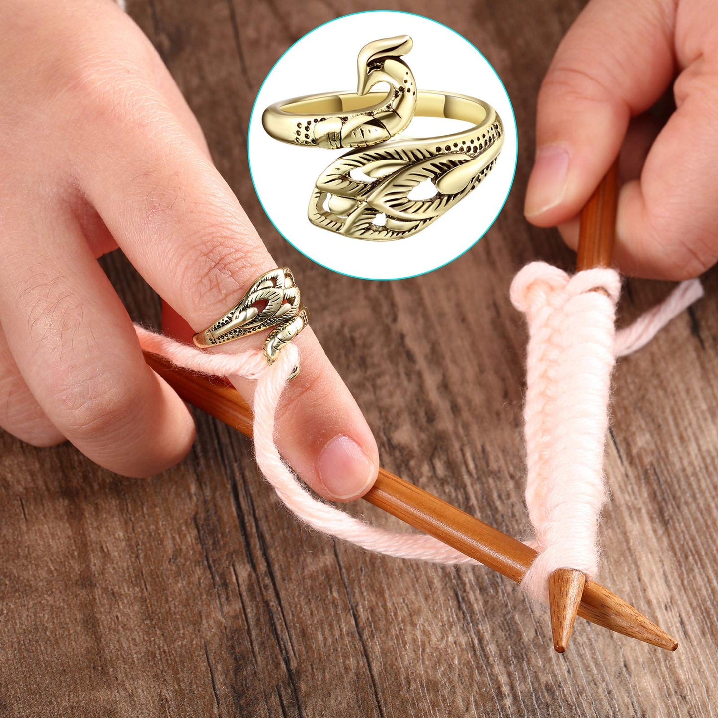DIY  Knitting Loop Crochet Tool Sewing Peacock Fish Ring Finger, Thimble Yarn Adjustable Opened Fingering Tools