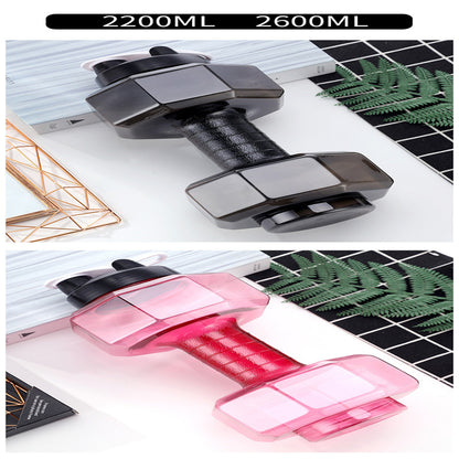 Portable water-injection dumbbell pair in black and pink, textured grip with clear plates