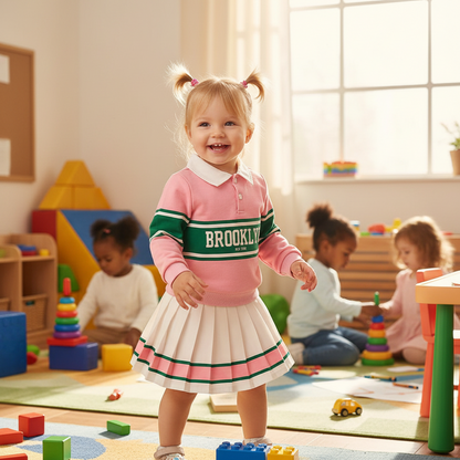 Toddler Girls 2 Piece Outfit Color block Letter Graphic Print Sweatshirt And Pleated Skirt Set