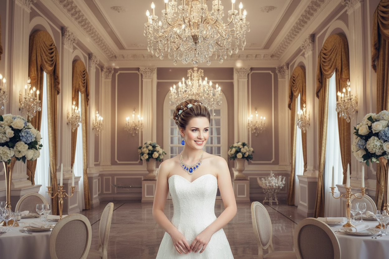 Blue crystal necklace with matching drop earrings