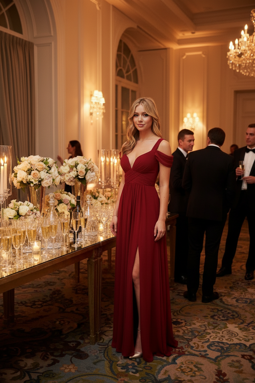 Long Floor Length Elegant Pleated Dress