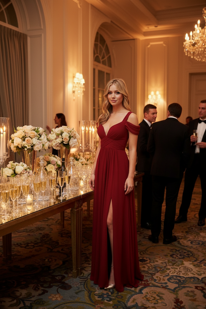 Long Floor Length Elegant Pleated Dress