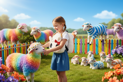 Plush toy schoolbag, white sheep face backpack with ribbon and adjustable straps