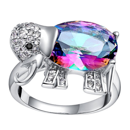 Colorful Stone Elephant Necklace Ring Jewelry Set