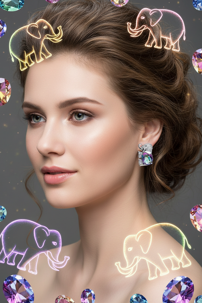 Elephant drop earrings with multicolor gemstone accents and crystal trim