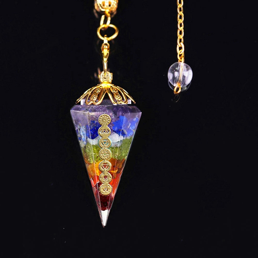 Colorful Chakra Augen Pendulum Crystal Necklace Natural Pendant