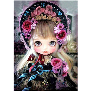 Black diamond art hanging painting, 30x40cm, close-up portrait of flower-crowned doll