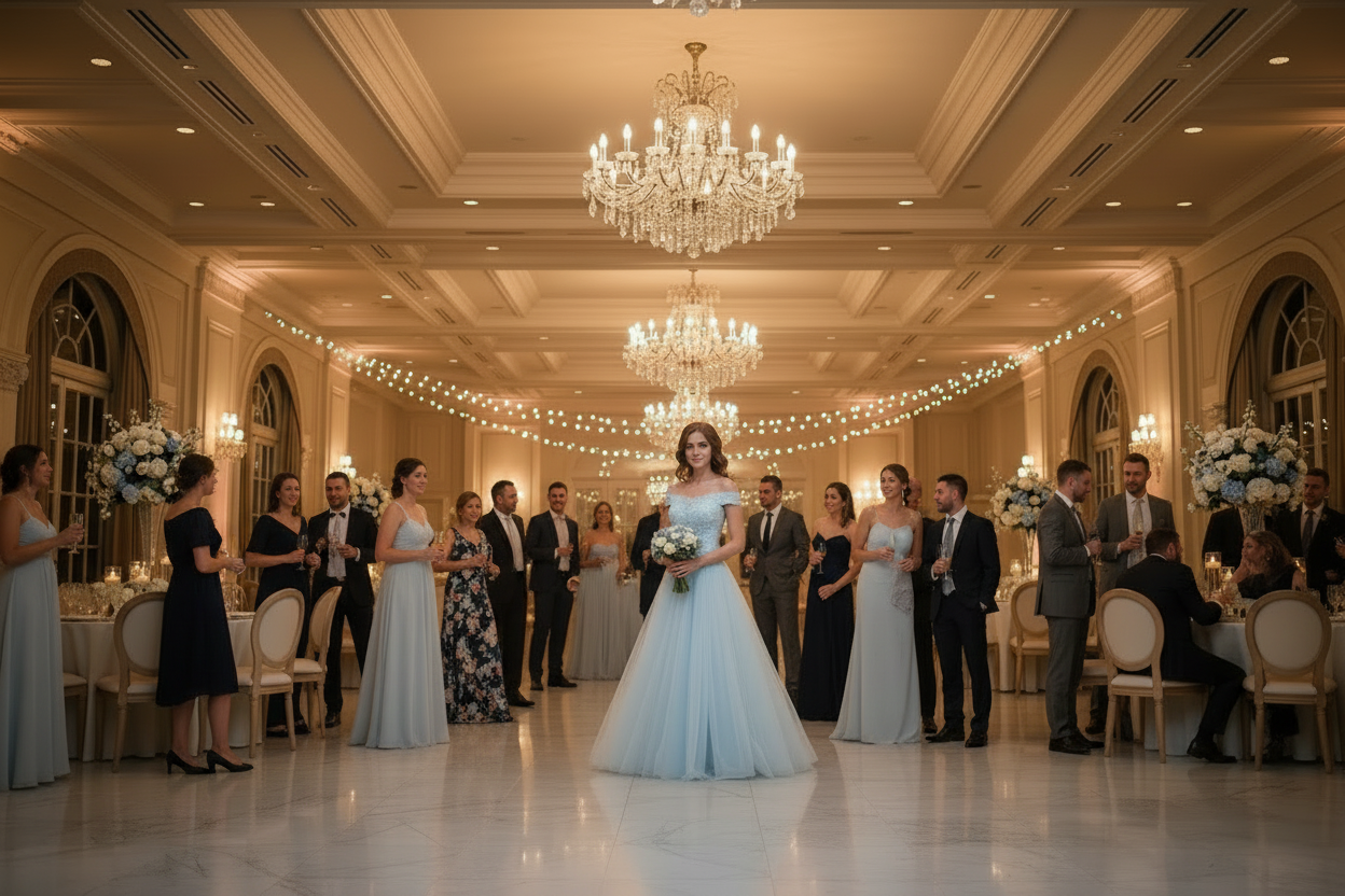 Blue Bridesmaid Sisters Evening Dress