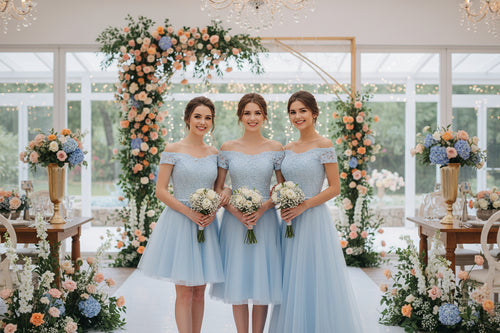 Blue Bridesmaid Sisters Evening Dress