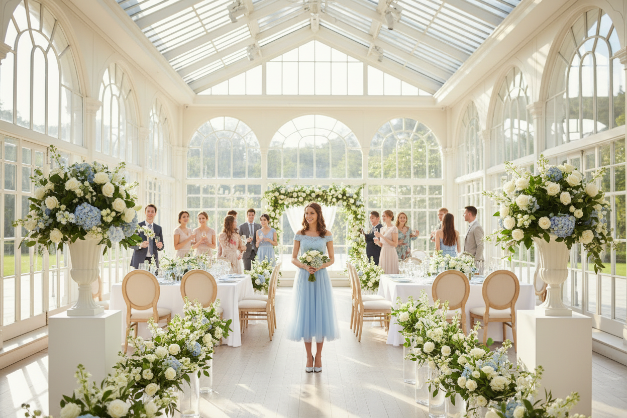 Blue Bridesmaid Sisters Evening Dress