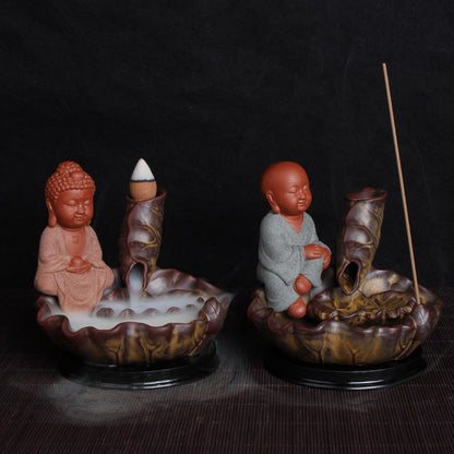 Extraordinary Ceramic Lotus Leaf Small  Monk Backflow Incense Line Insert Ornamental