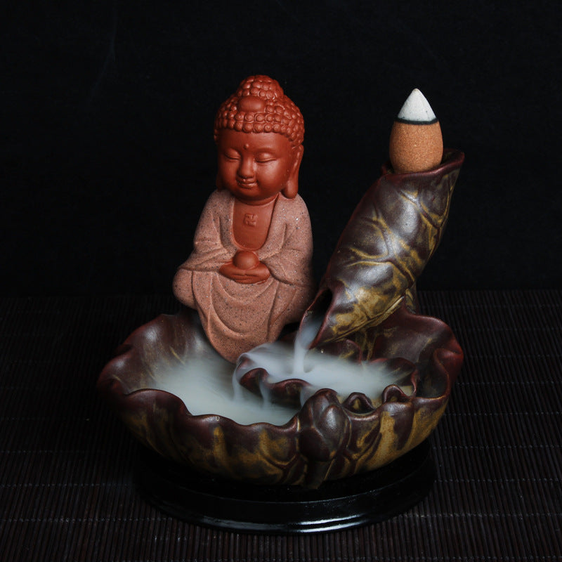 Extraordinary Ceramic Lotus Leaf Small  Monk Backflow Incense Line Insert Ornamental