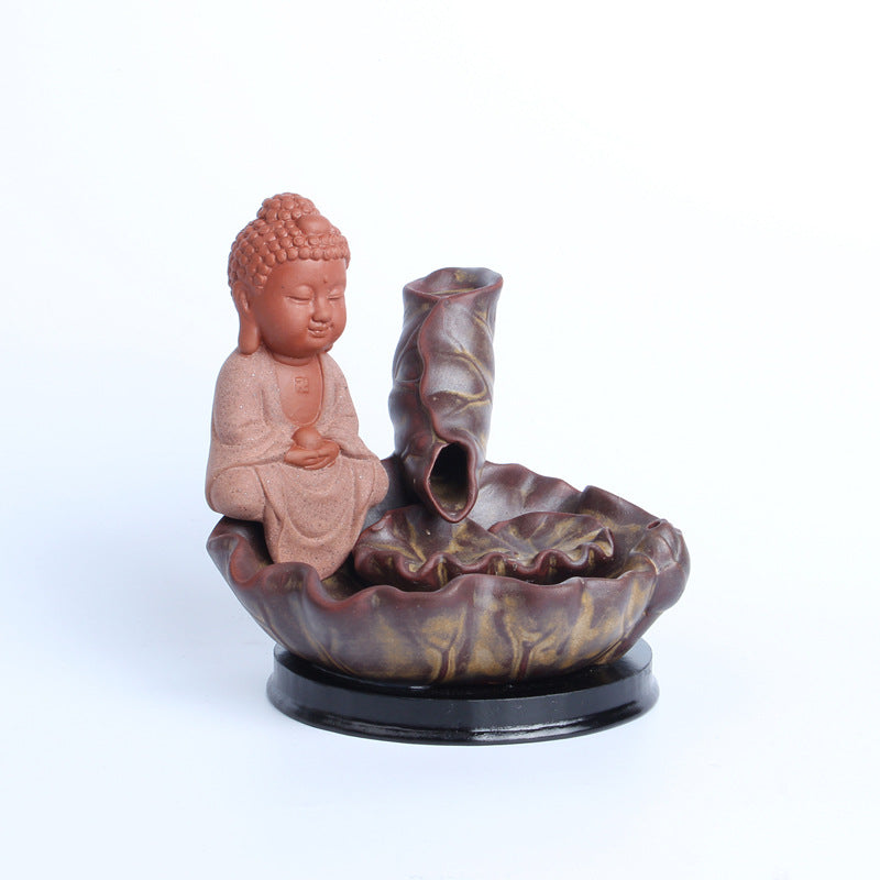 Extraordinary Ceramic Lotus Leaf Small  Monk Backflow Incense Line Insert Ornamental